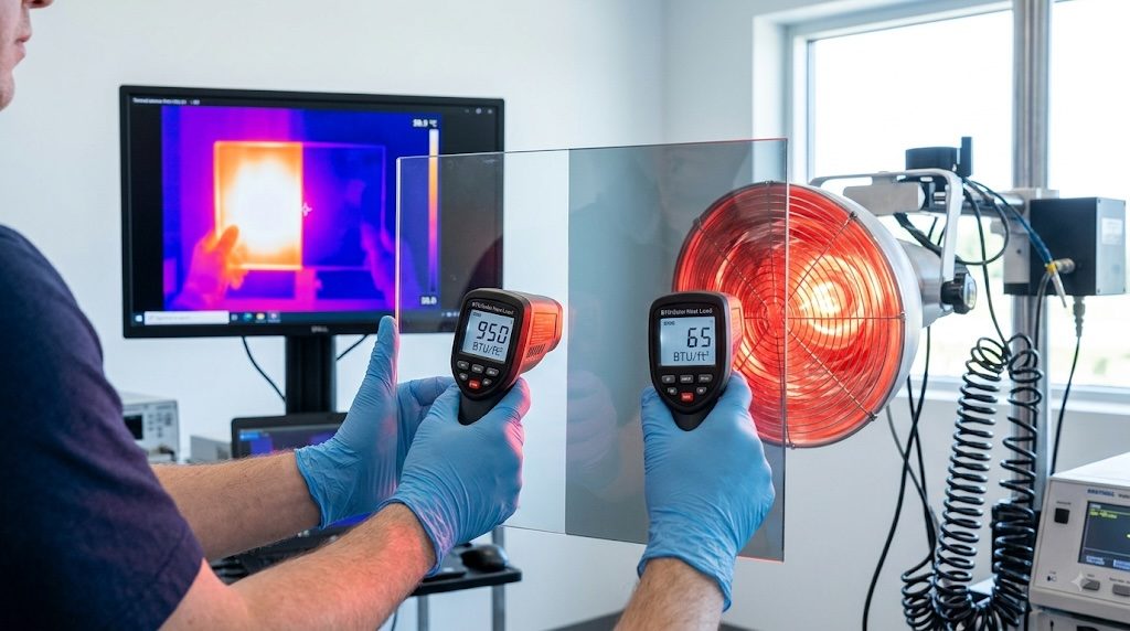 Lab demonstration of IR film heat rejection, showing reduced heat load behind the film