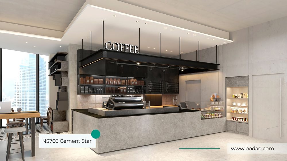Coffee bar with film-wrapped surfaces