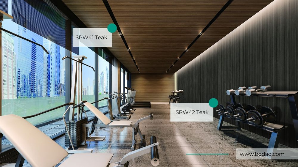 Fitness studio with wood-finish films