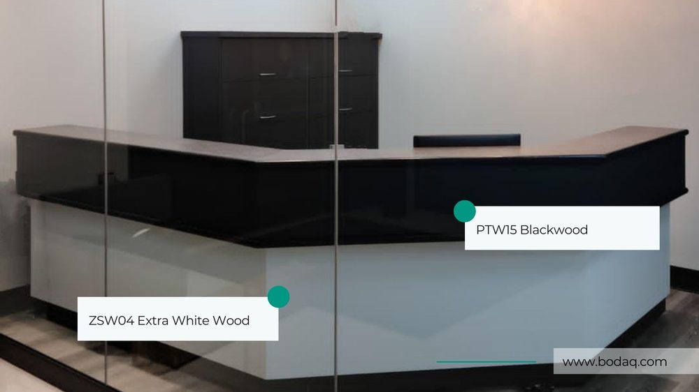 Reception desk finished with architectural film